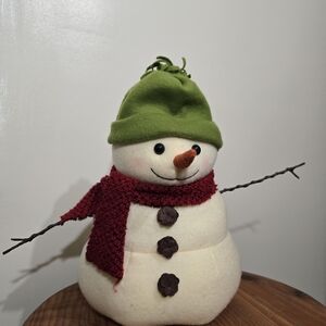 Vintage Hallmark Snowman Plushy with Green Hat and Red Scarf
